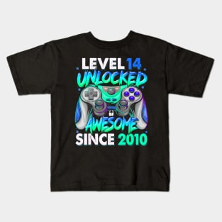 Level 14 Unlocked Awesome Since 2010 14Th Birthday Gaming Kids T-Shirt